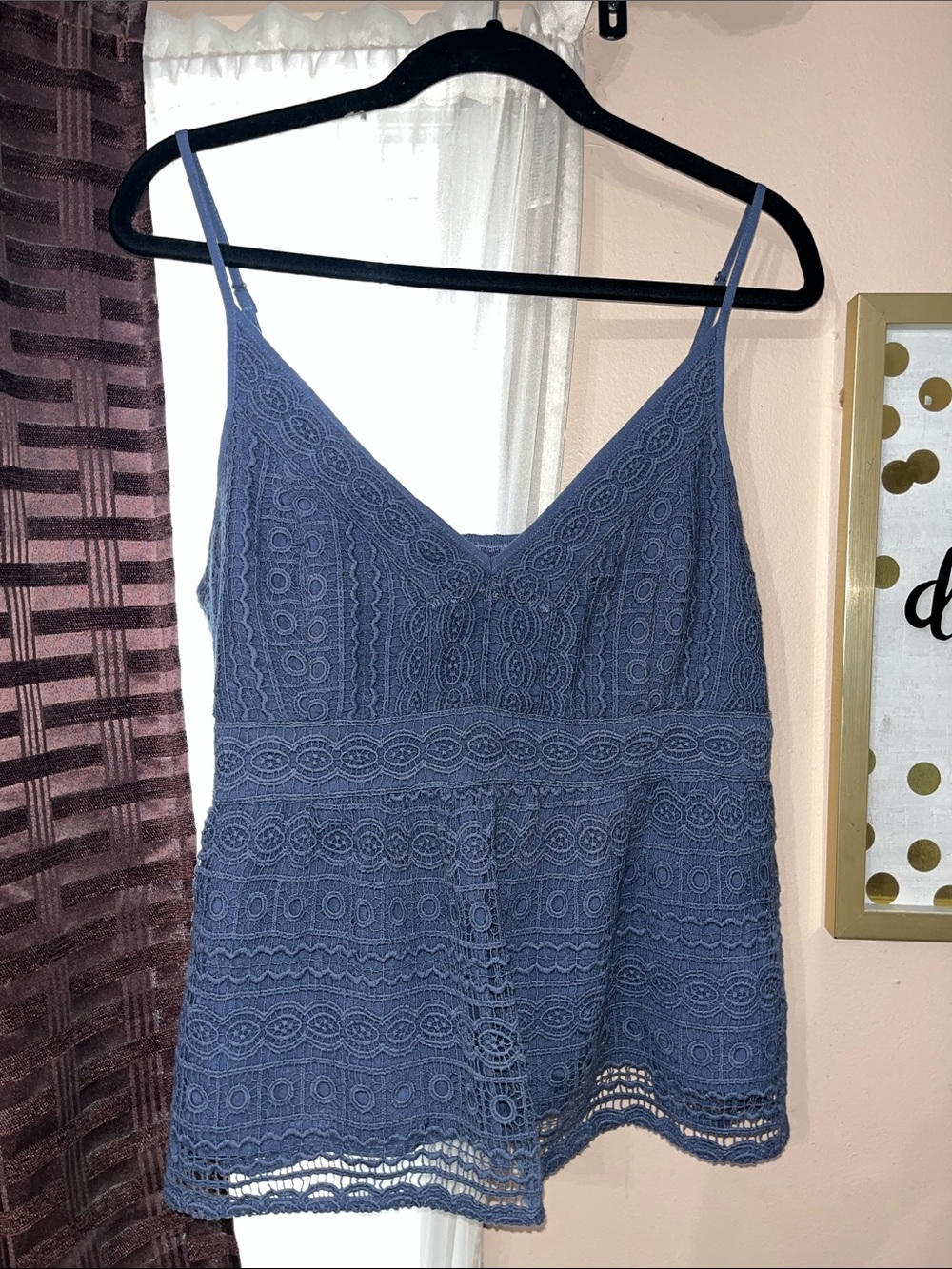 Abercrombie & Fitch Blue Lace Trim V-Neck Spaghetti Adjustable Strap Top — XL